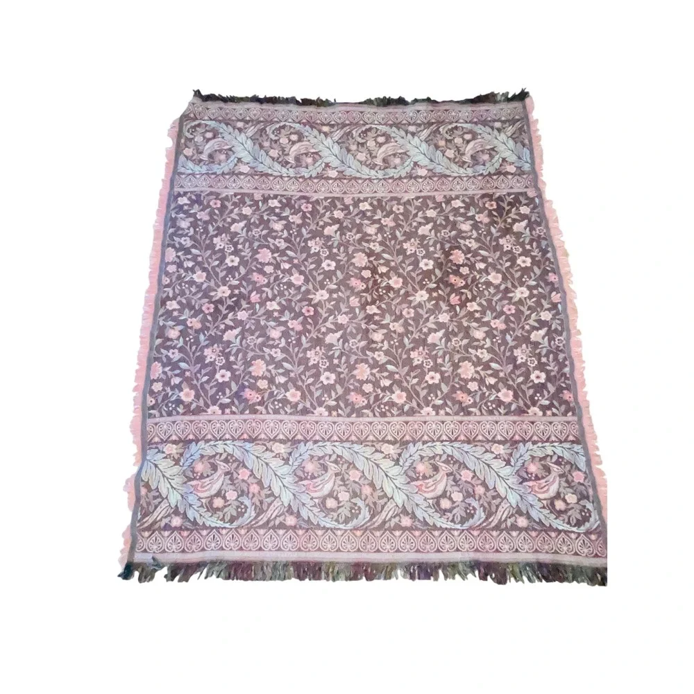 VTG Goodwin Weavers 100% Cotton Woven Tapestry Throw Blanket Floral Motif USA